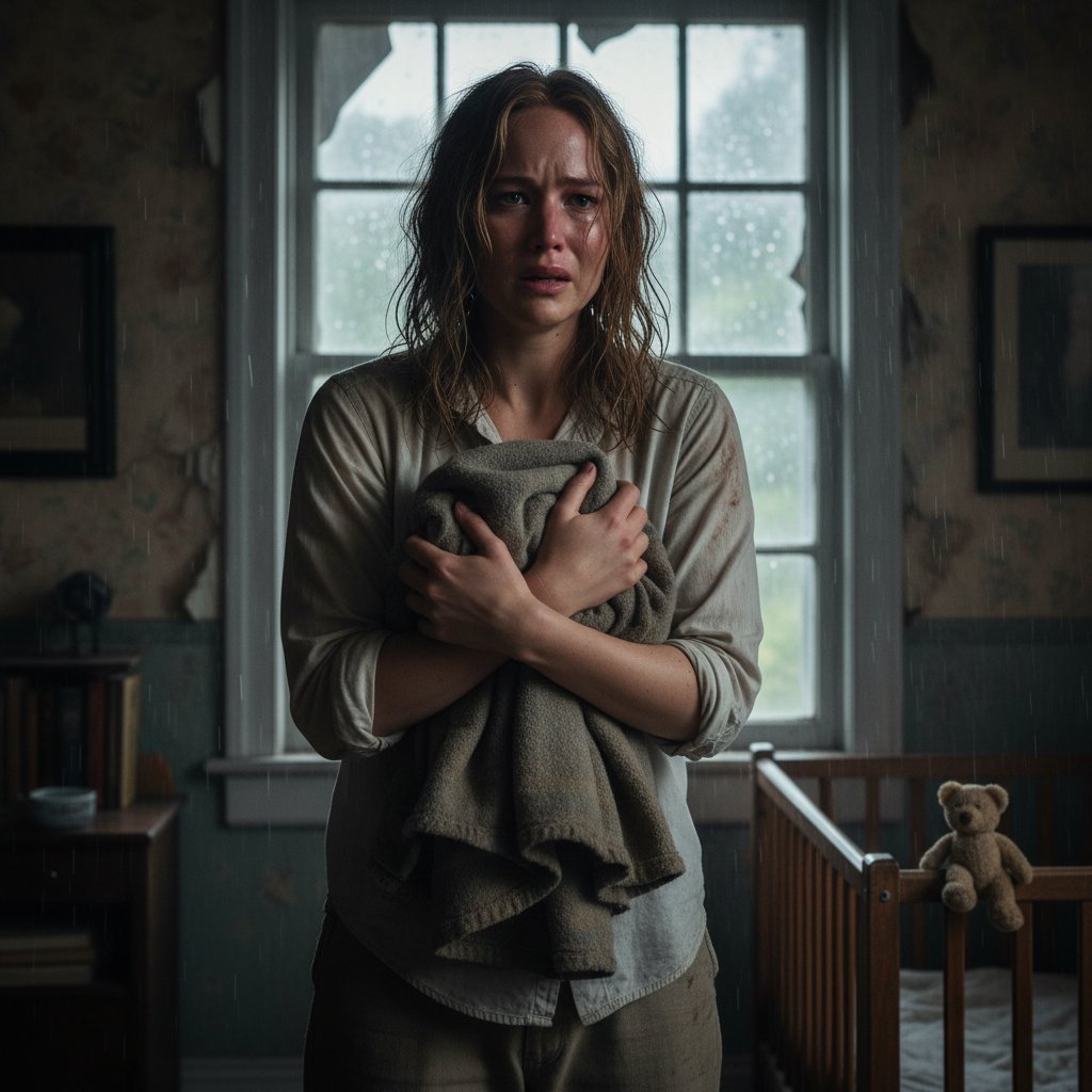 Jennifer Lawrence in a controversial role, expressing intense emotion in Mother!