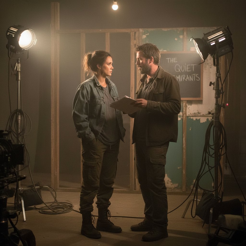 Jessica Alba in a moody indie film setting, representing her late-career pivot