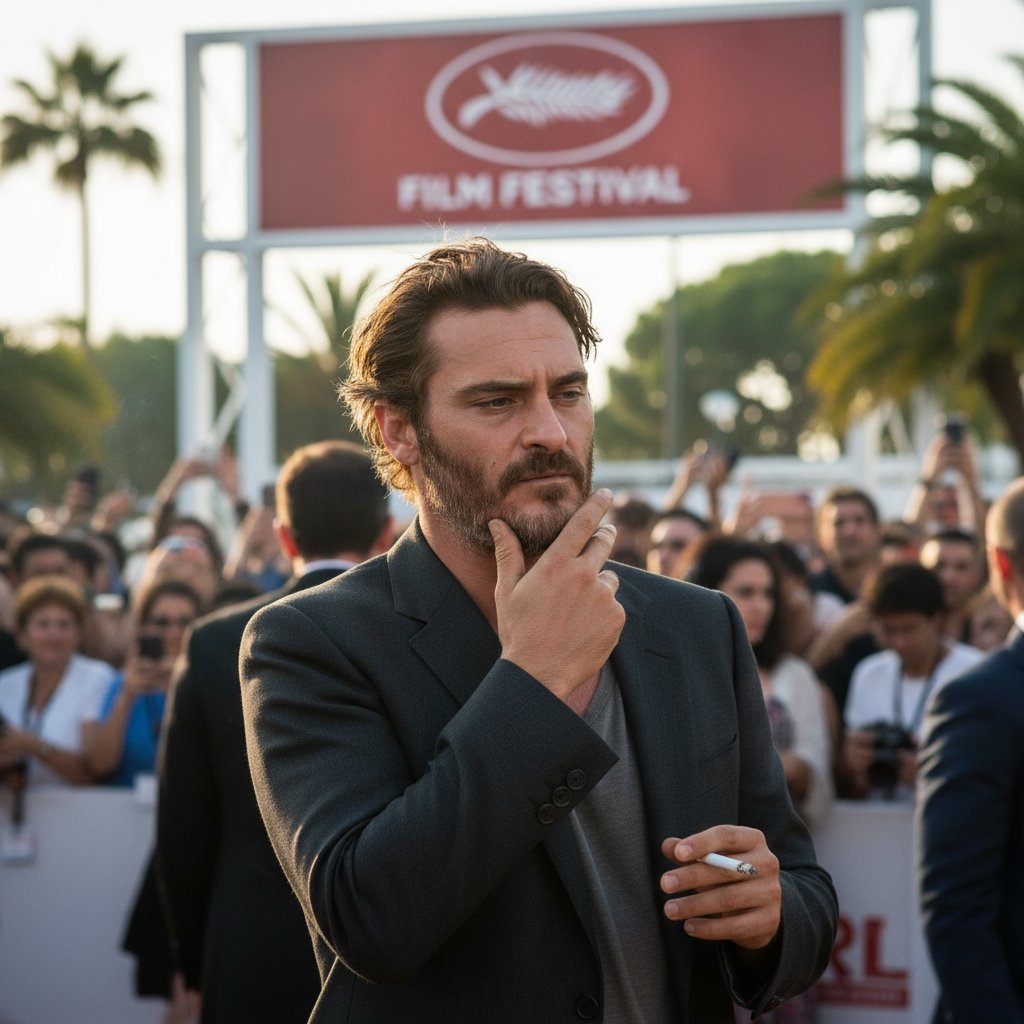 Joaquin Phoenix at a film festival, candid and thoughtful, embodying acting legacy