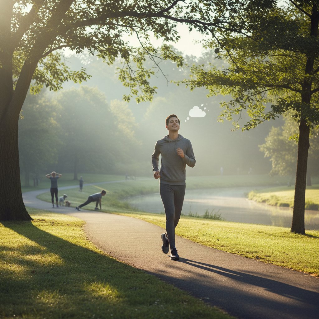 Poranny jogging w parku, osoba zrelaksowana – styl życia a markery zapalne
