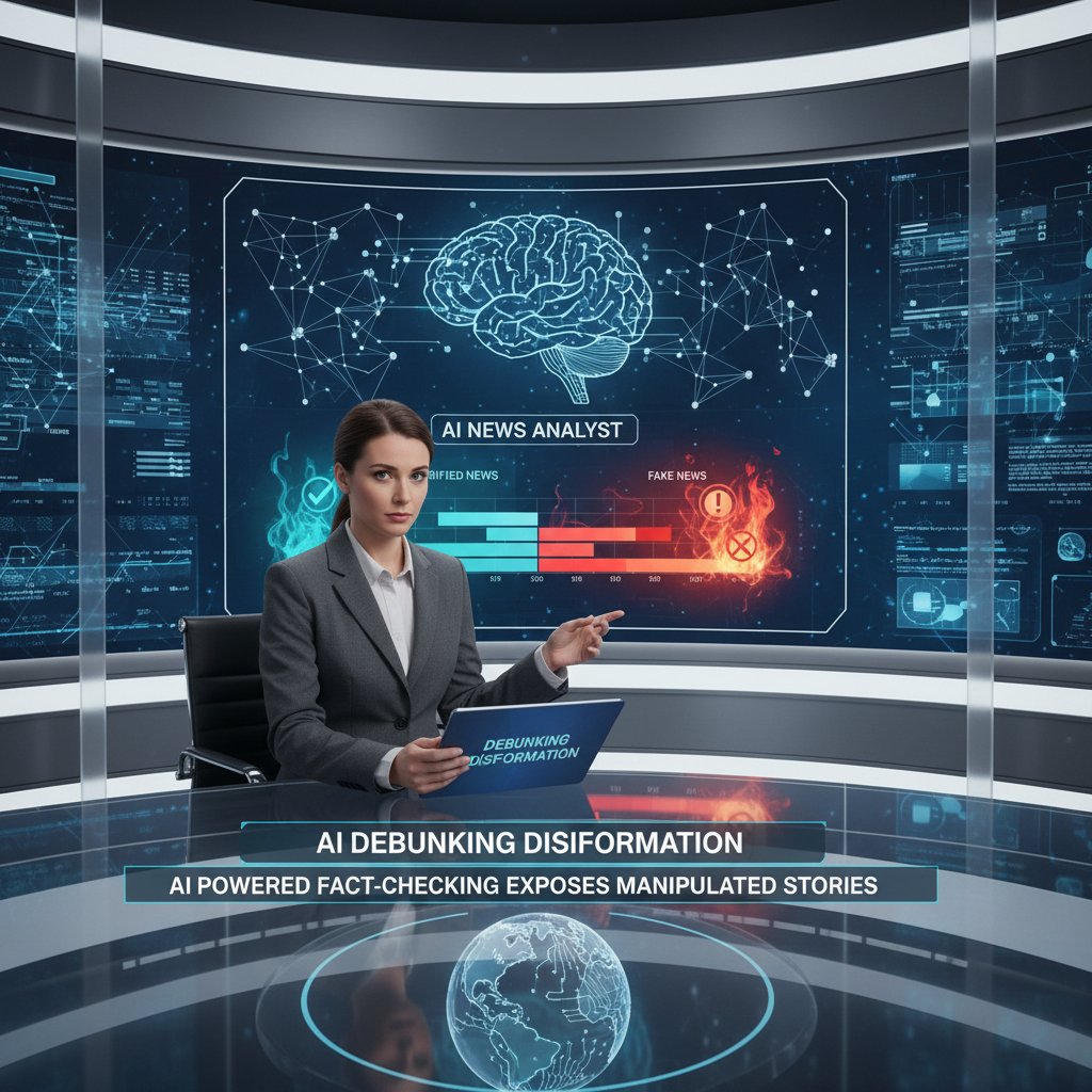 Pracownik redakcji analizujący treści z pomocą AI, ekran z podejrzanymi newsami