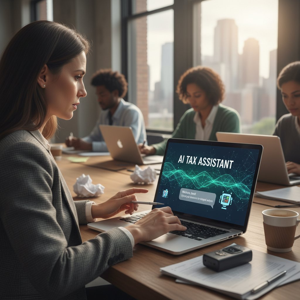 Dziennikarz korzystający z AI do rozliczania PIT, ekran komputera z widoczną konwersacją