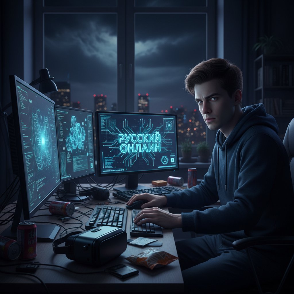 Kamil uczy się rosyjskiego online z pomocą AI nocą