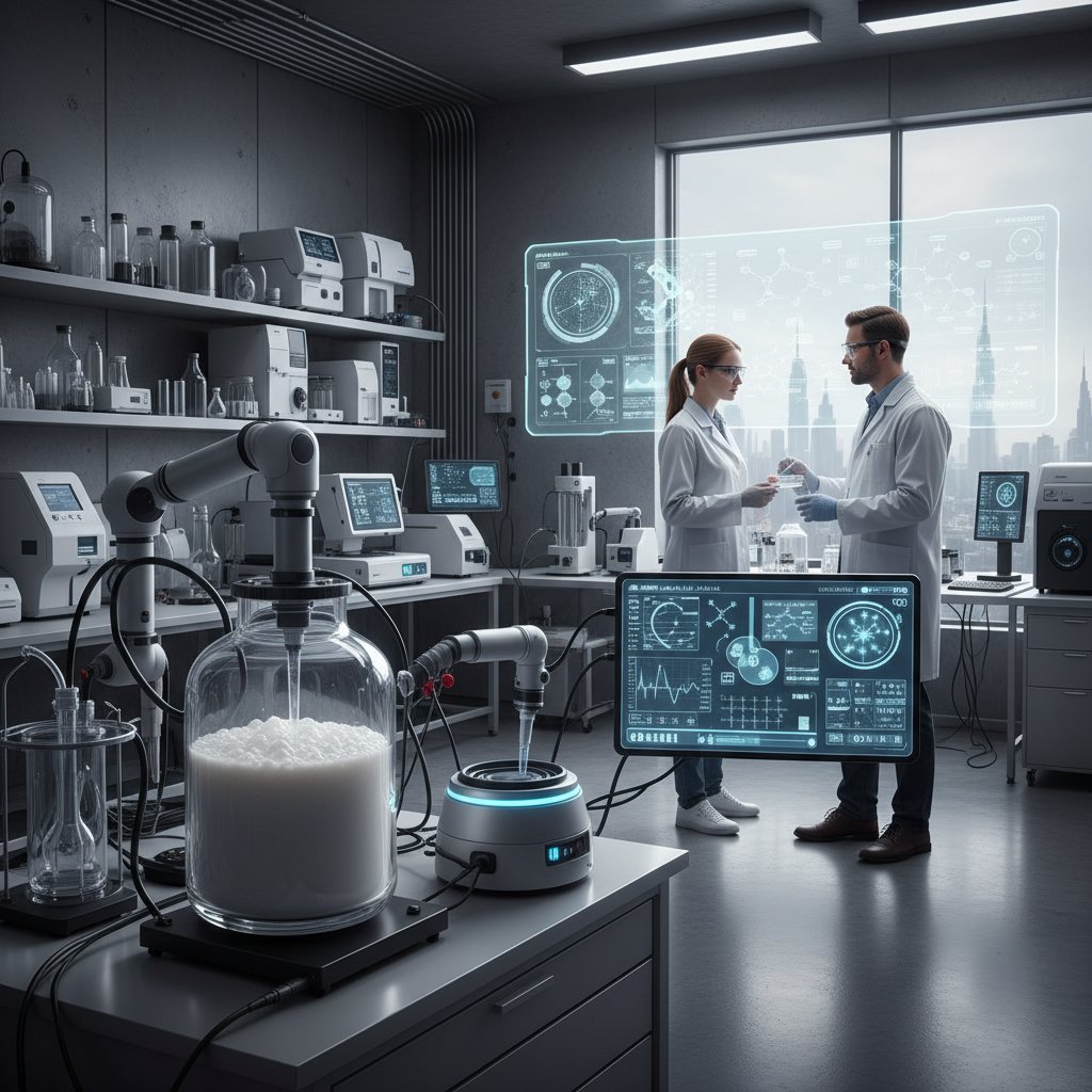 Zdjęcie laboratorium analizującego próbki kefiru, nowoczesne technologie, naukowa sceneria