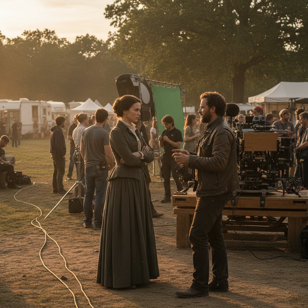 Keira Knightley and director discussing script, intense focus, on-set photo