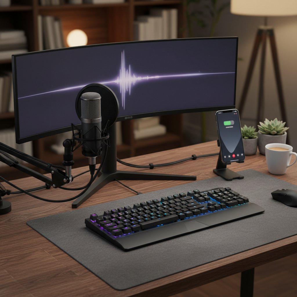 Klawiatura, mikrofon i smartfon na biurku – walka głosu z pismem