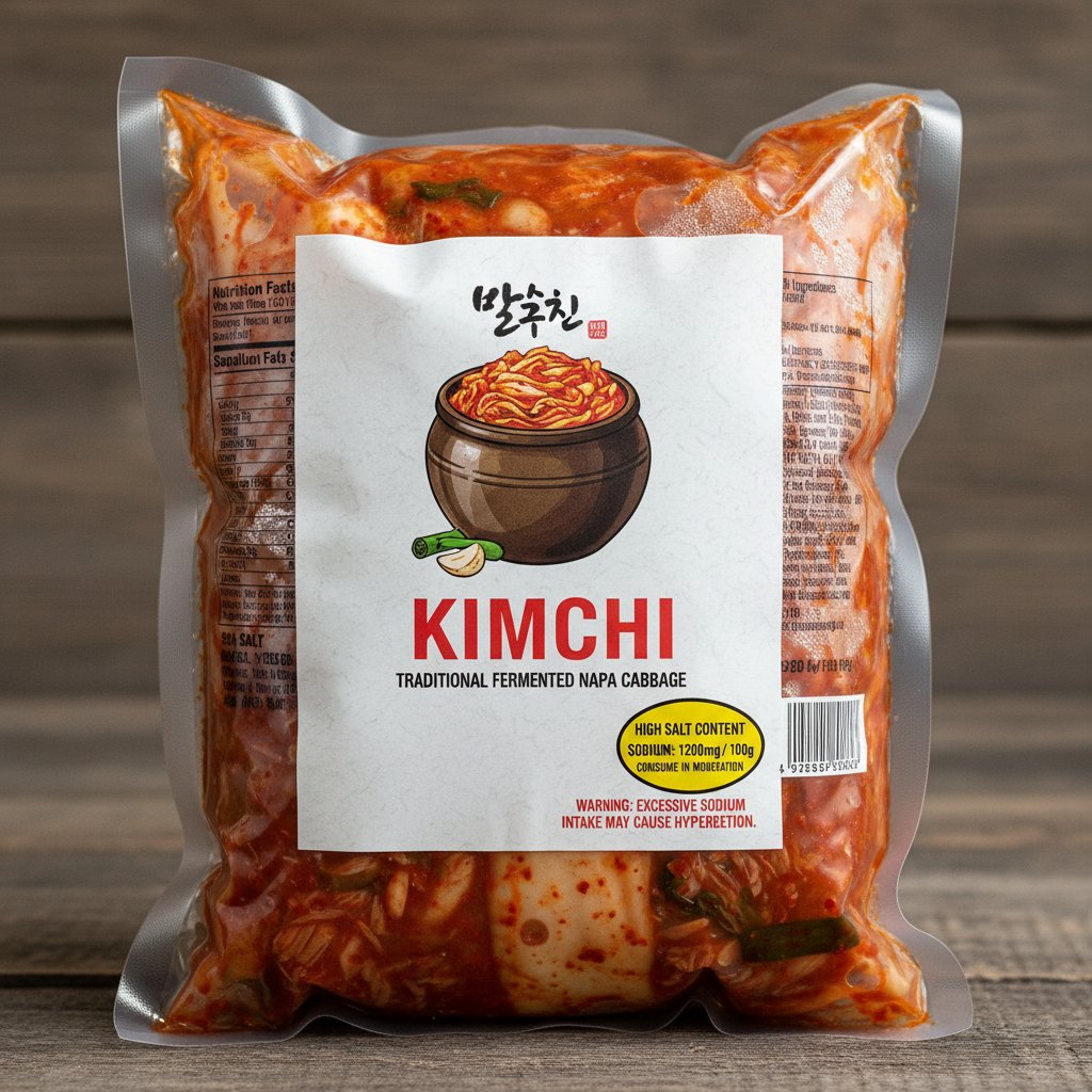 Opakowanie kimchi z wyraźnie zaznaczoną zawartością soli