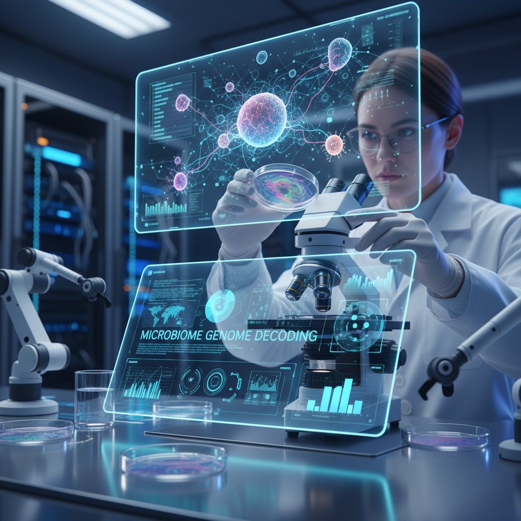 Zdjęcie przedstawiające laboratorium analizujące próbki mikrobioty z użyciem nowoczesnych technologii AI
