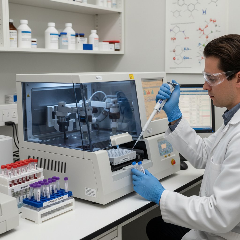 Laborant sprawdzający analizy hormonalne, interpretacja beta-HCG