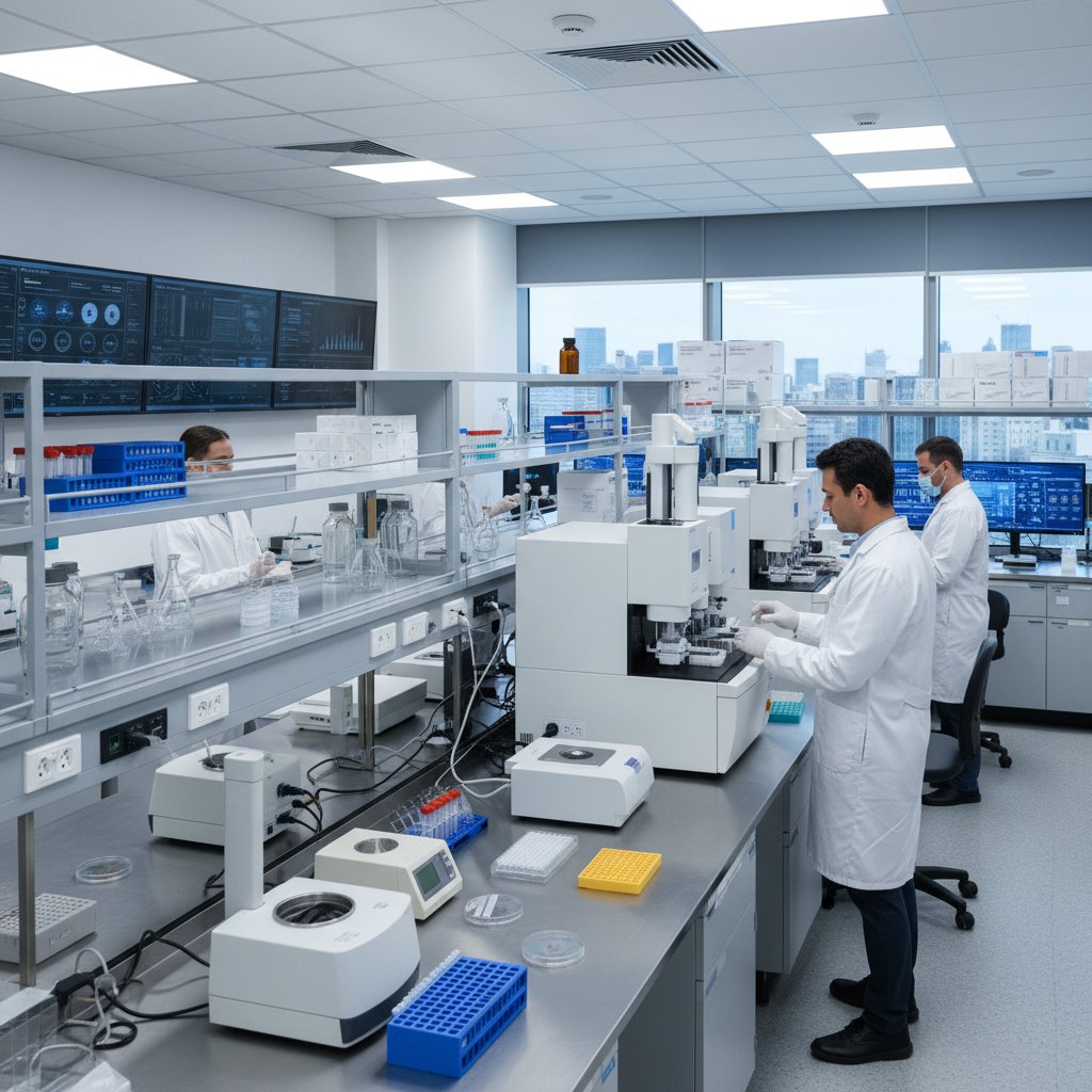 Zdjęcie laboratoriów analizujących próbki, symbol wzmożonych badań epidemiologicznych