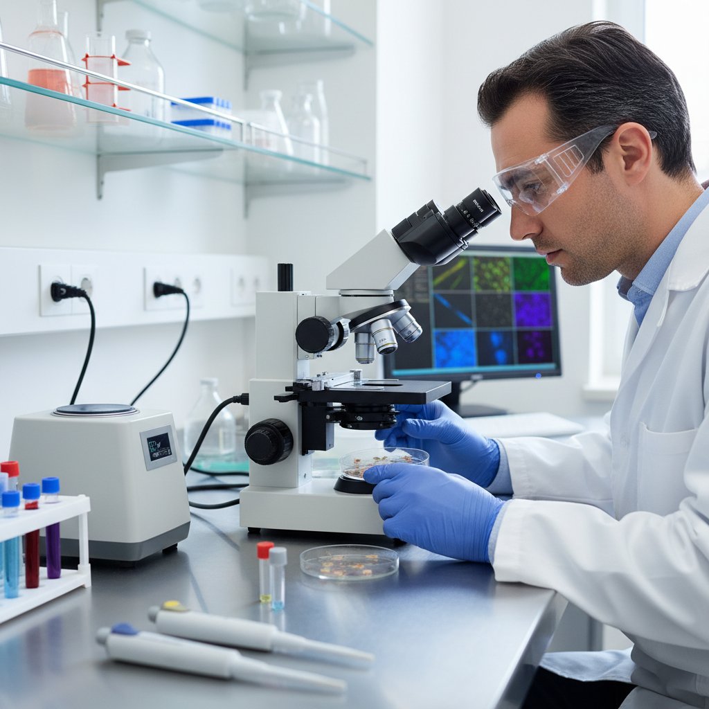 Nowoczesne laboratorium, naukowcy analizują próbki skóry głowy