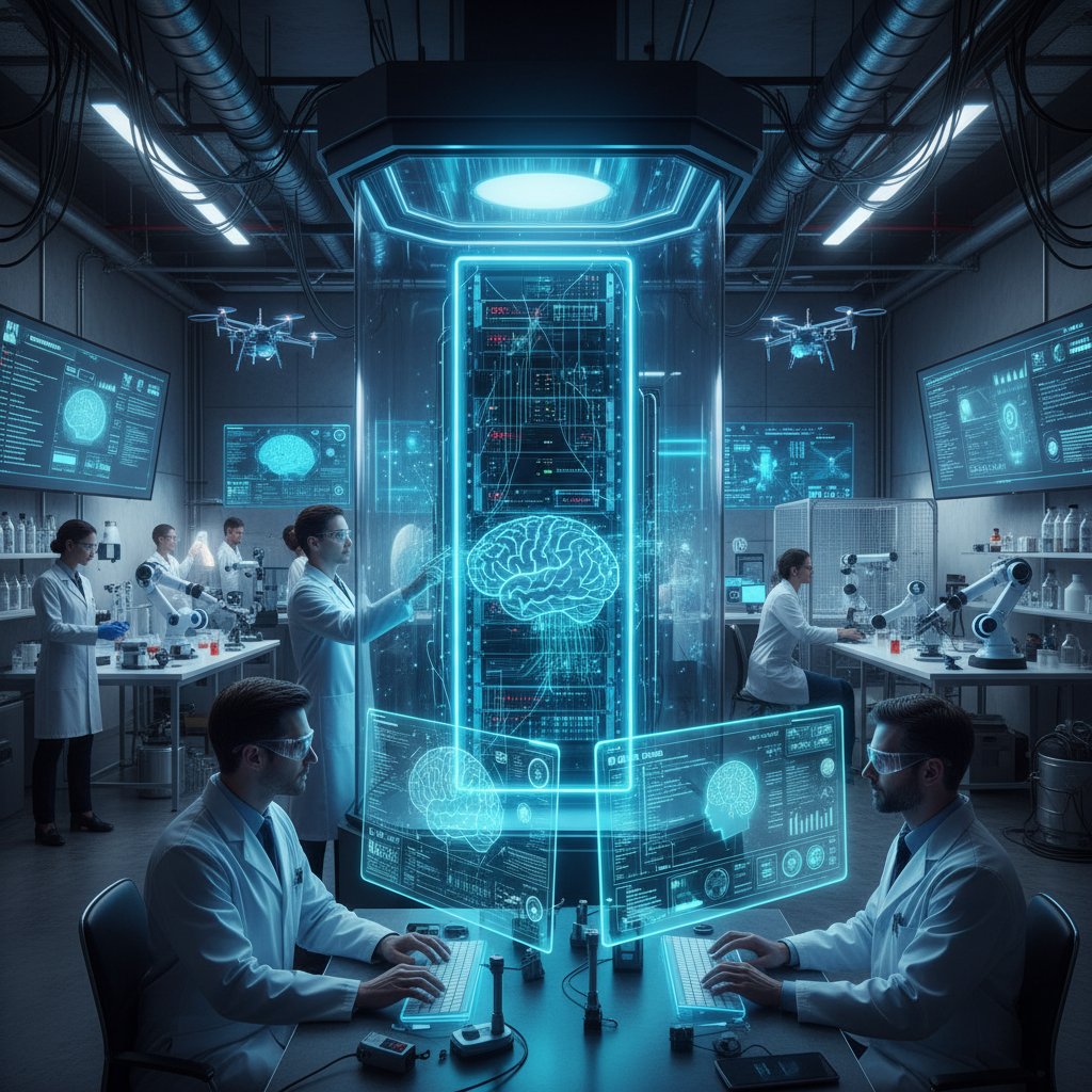 Laboratorium badawcze, naukowcy testujący reakcje AI