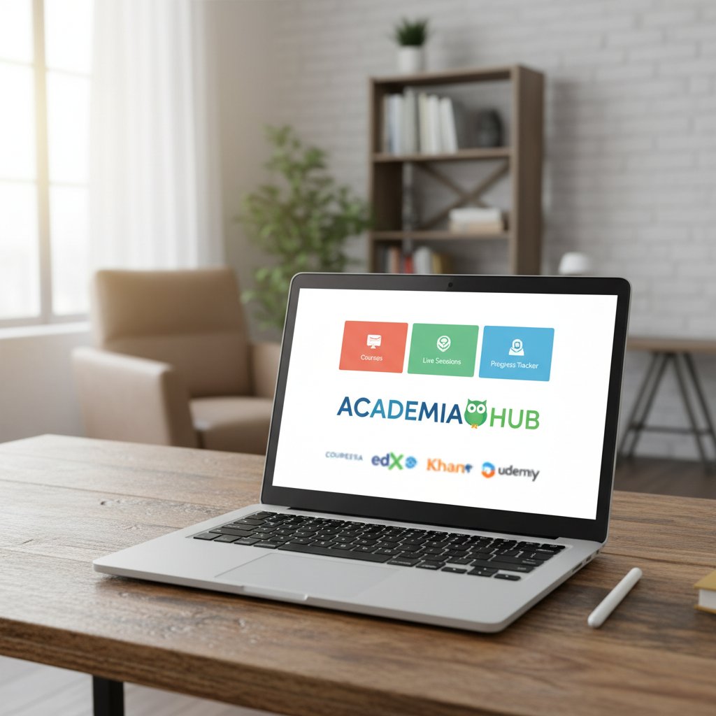 Panel platformy edukacyjnej na ekranie laptopa, skupienie na logotypach znanych marek