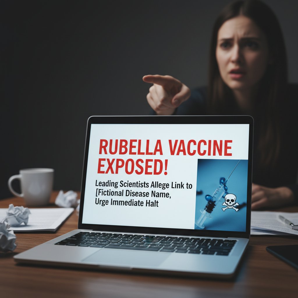 Laptop z otwartymi stronami fake newsów o szczepionkach i różyczce