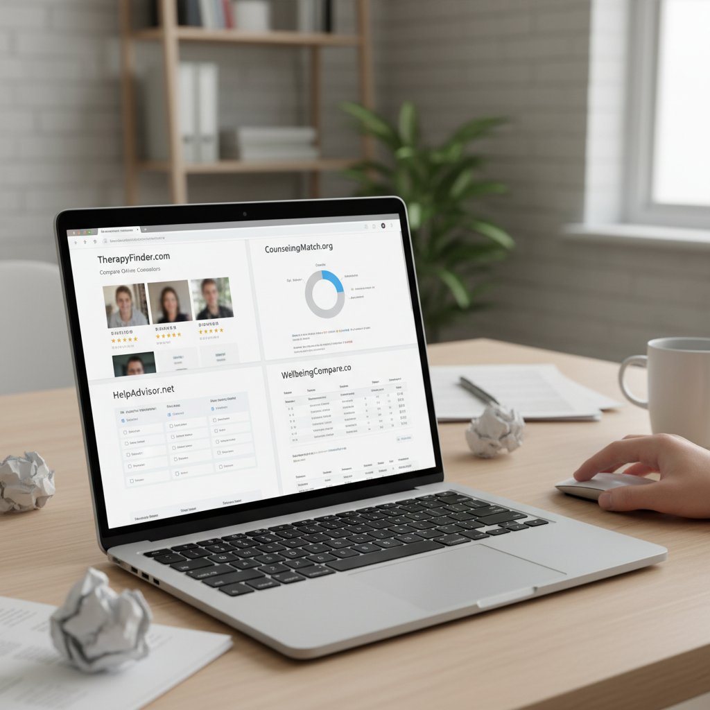 Vergleich der wichtigsten Online-Beratungsplattformen, Szene: Laptop mit mehreren Websites