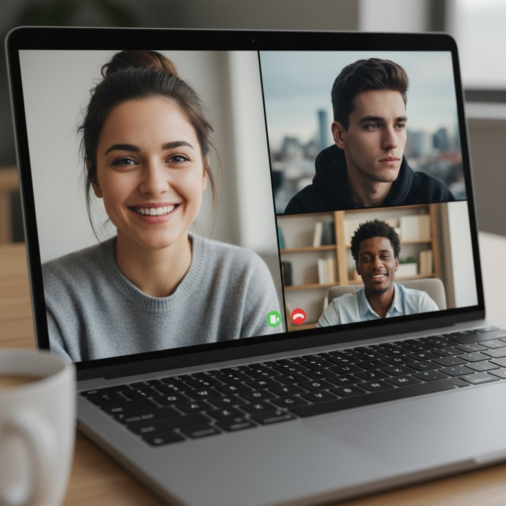 Rozmowa wideo dwóch przyjaciół na komputerze – przyjaźń cyfrowa, wsparcie na odległość
