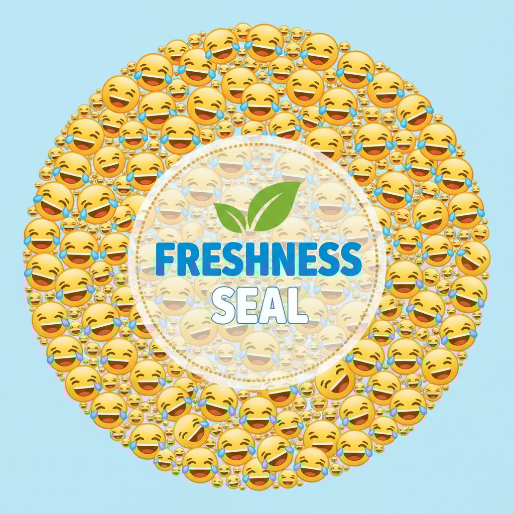 Mozaika emoji tworząca znak świeżości dowcipu