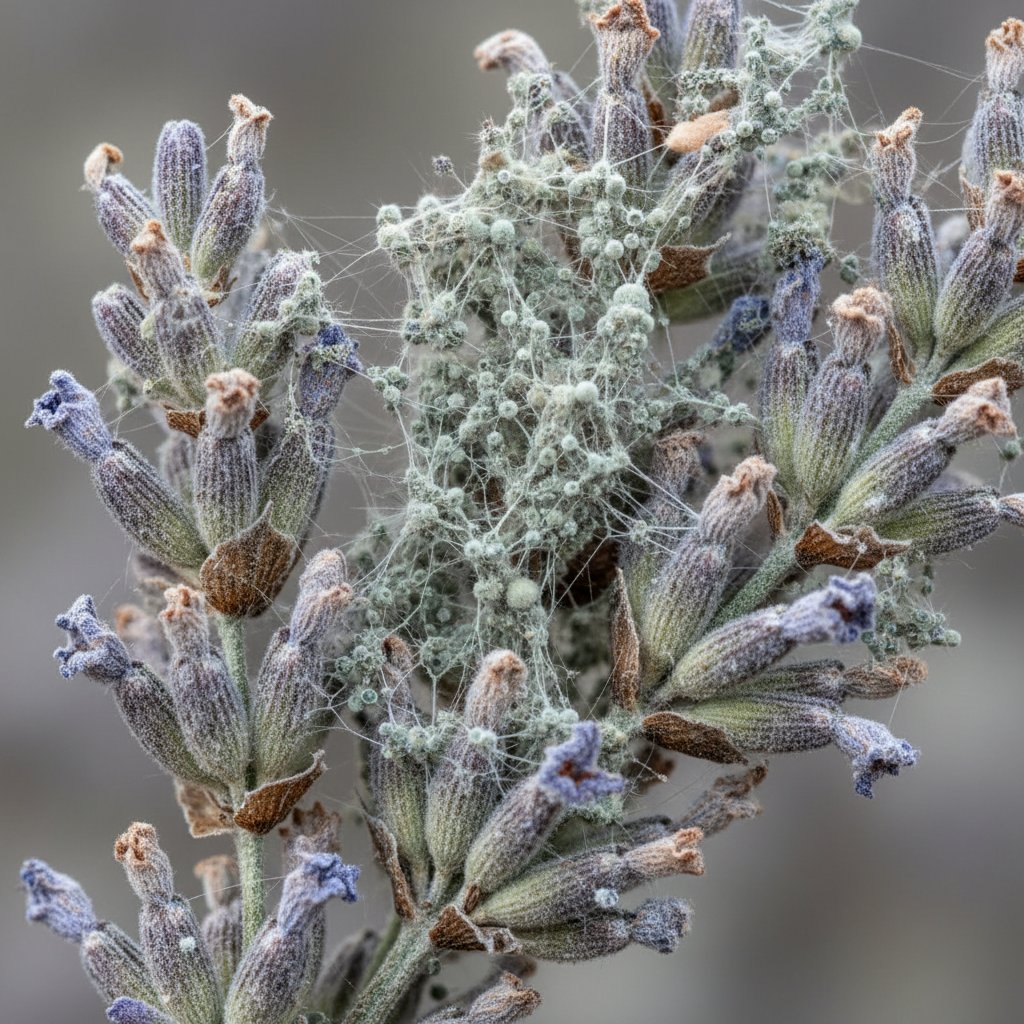 Szara pleśń na łodydze lawendy – zdjęcie makro