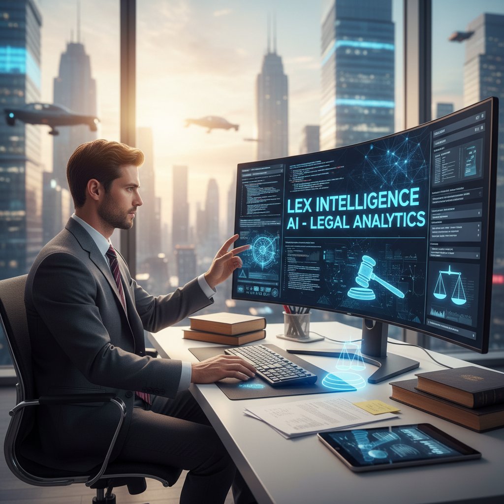 Prawnik korzystający z komputera i AI do analizy przypadków naruszeń online