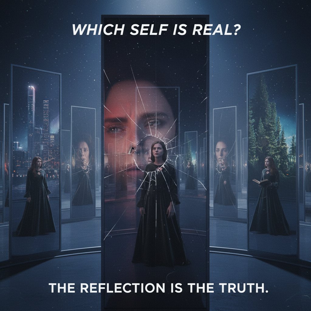 Artistic photo displaying layered realities and mirrors, visual metaphor for philosophical movies
