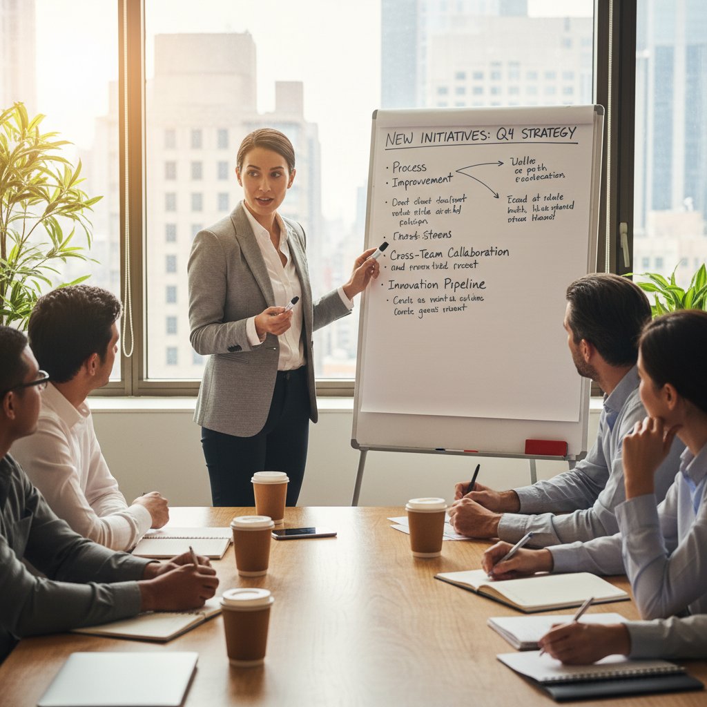 Lider wdraża zmiany w zespole, warsztaty, flipchart, skupienie