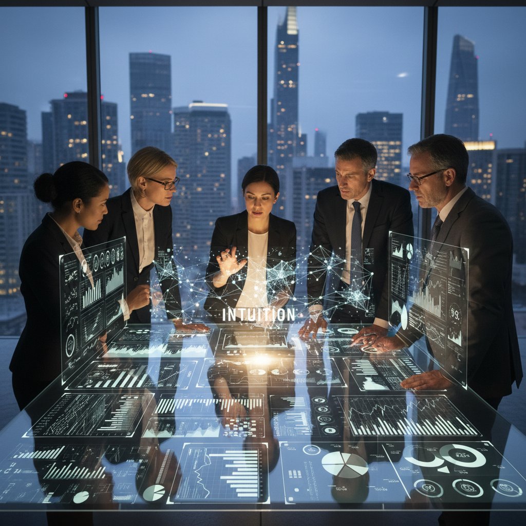 Leader weighing data and intuition in decision-making.