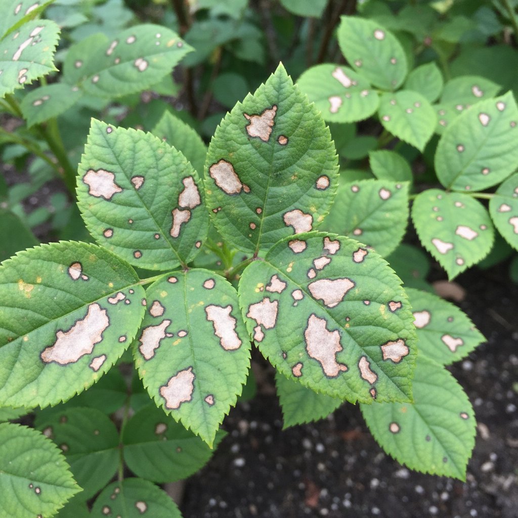 Liście z brązowymi plamami i oznakami choroby grzybowej – objawy chorób roślin