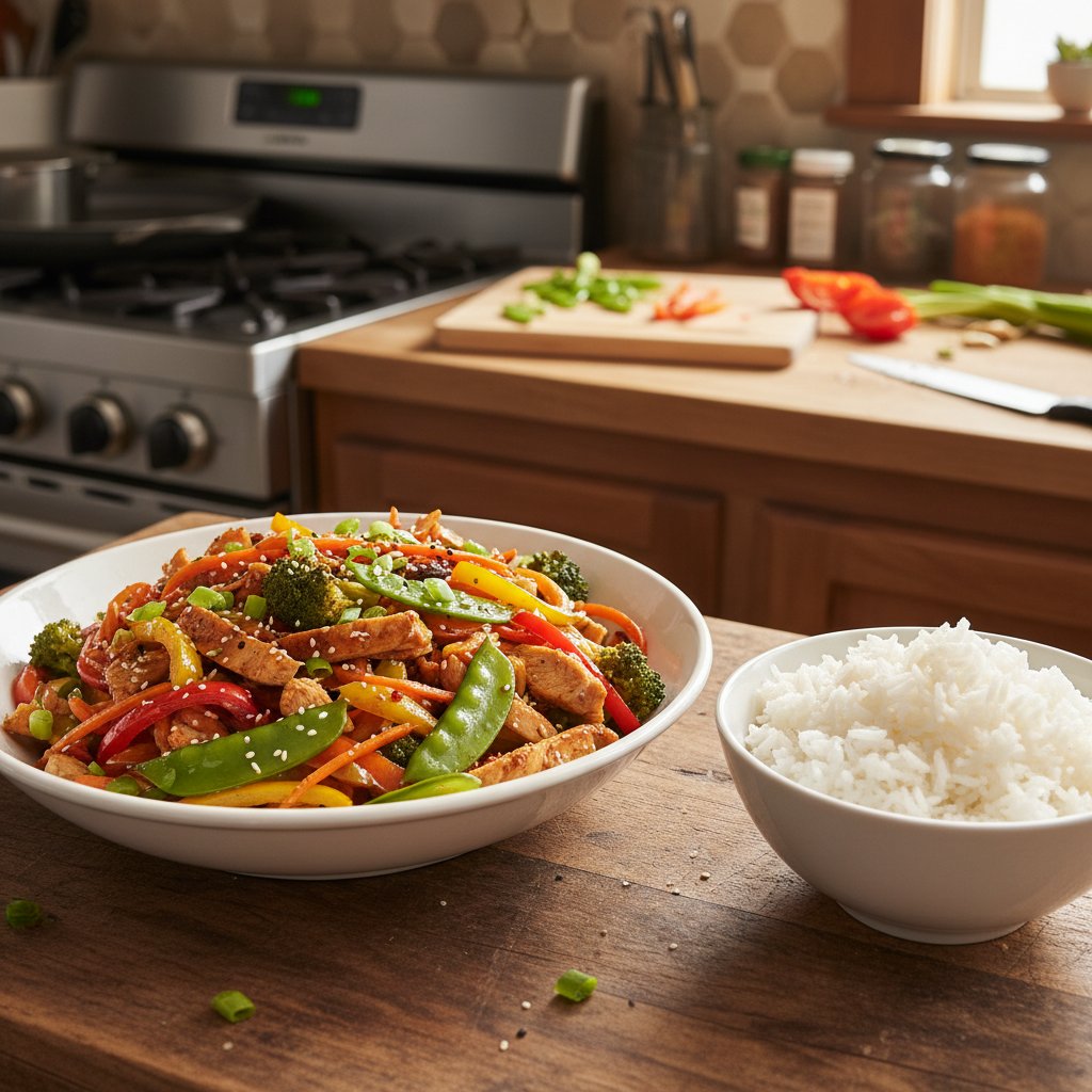 Gotowanie z resztek: stir-fry z wczorajszego ryżu i warzyw, kuchnia domowa