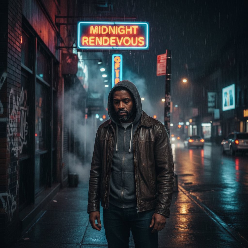 Moody still of a lesser-known Denzel Washington movie, urban night scene, 16:9