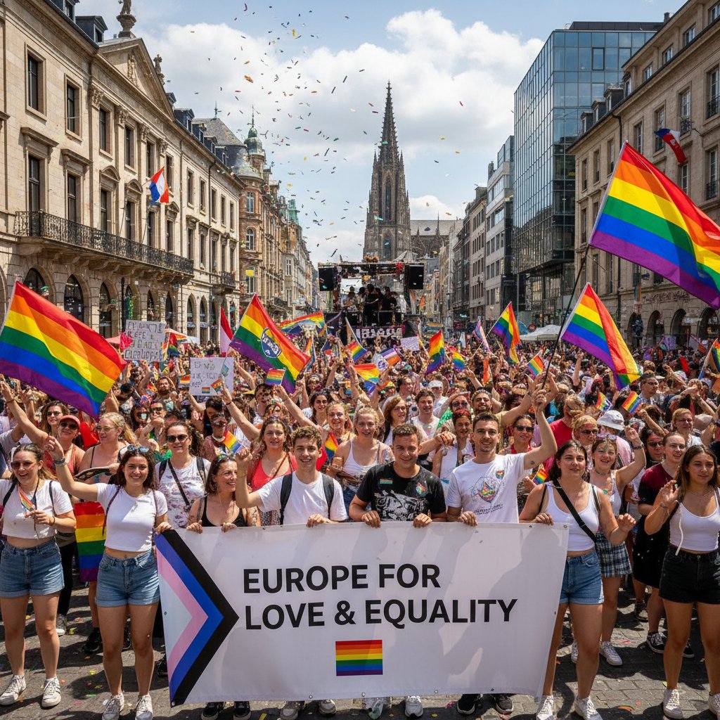 Porównanie społeczności LGBT w różnych krajach Europy, flagi, tłum, różnorodność