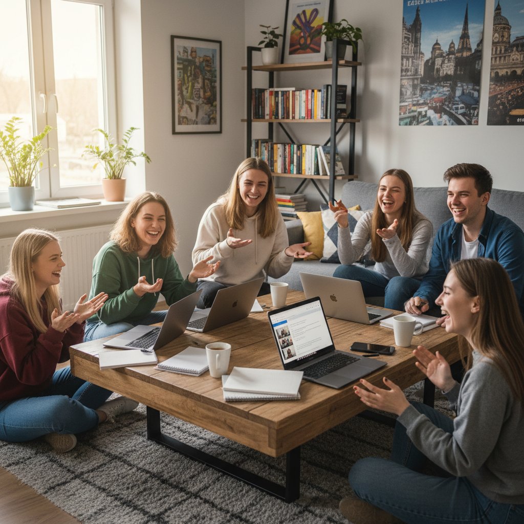 Grupa uczniów korzystających z nauki WOS rozszerzonego online w domu