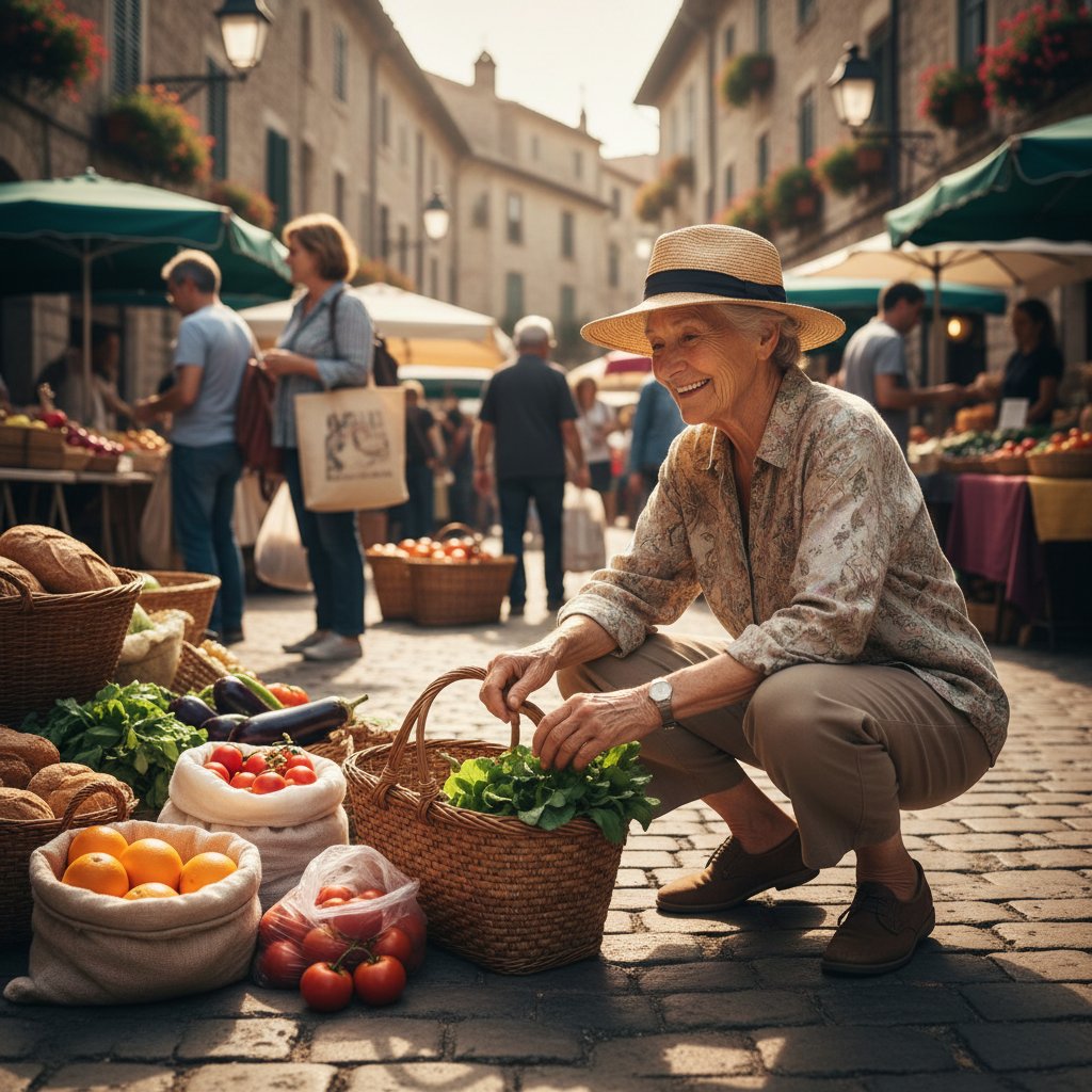 Starsza osoba wykonuje przysiad podczas codziennych czynności, przysiady, codzienne zastosowanie przysiadów