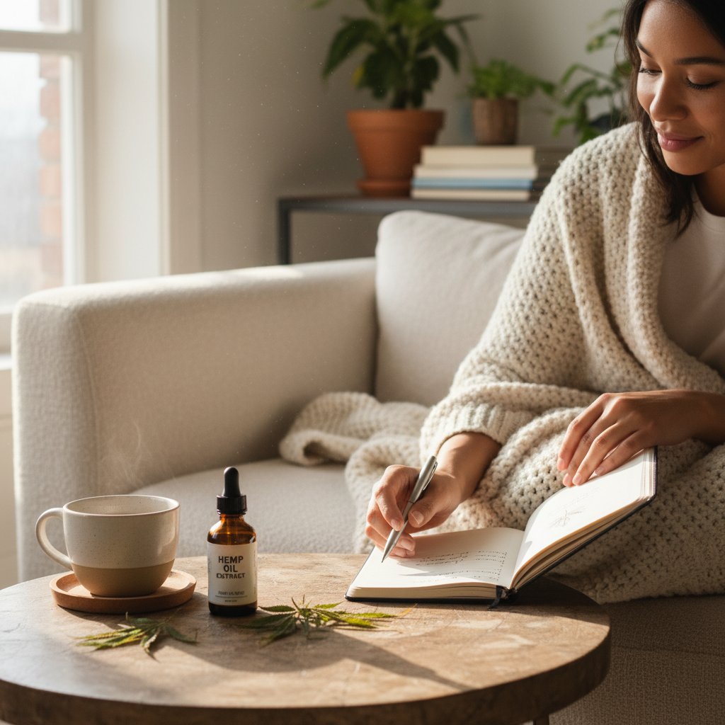 Osoba zapisująca obserwacje po użyciu oleju konopnego