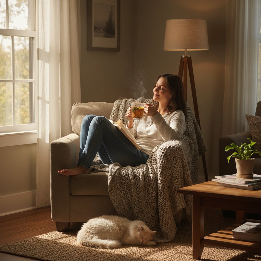 Domowe sposoby łagodzenia bólu gardła – relaks z herbatą, przytulne wnętrze