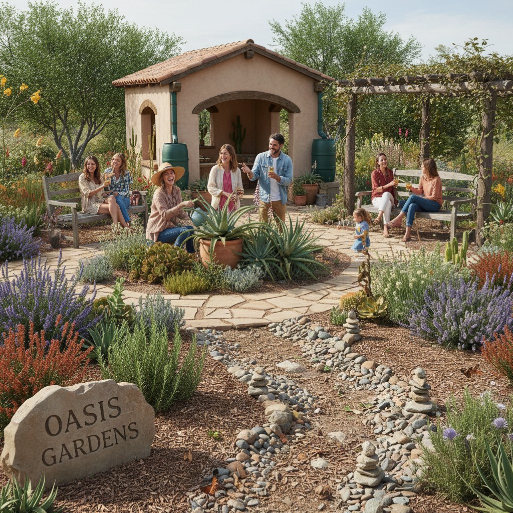 Ogród pełen życia po wprowadzeniu strategii ograniczających skutki suszy