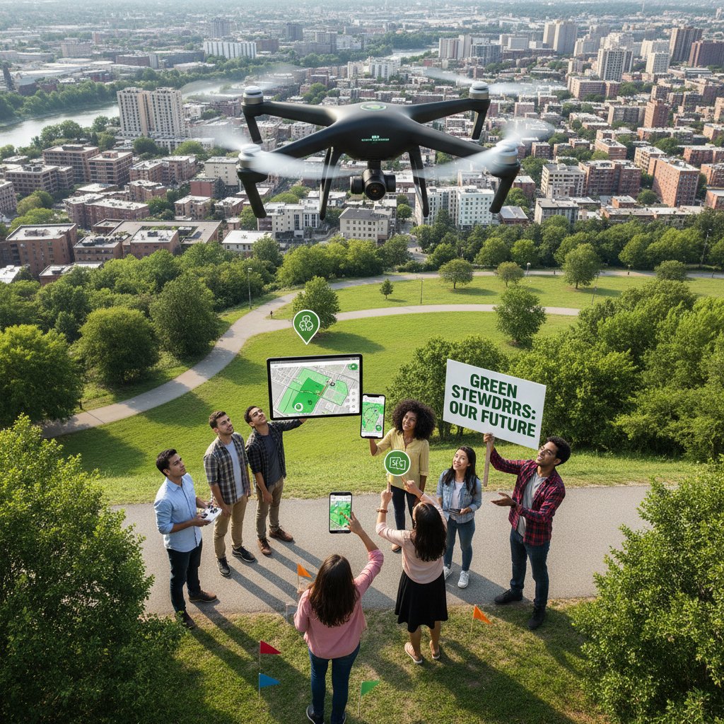 Społeczność lokalna mapująca tereny zielone za pomocą smartfonów i drona