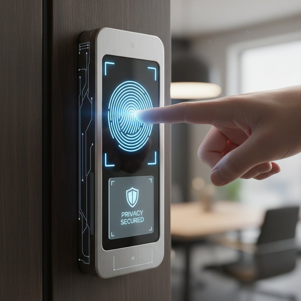 Symboliczna kłódka i odcisk palca na tle cyfrowym – bezpieczeństwo porad prawnych online
