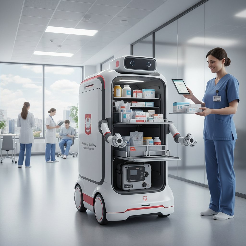 Robot logistyczny w polskim szpitalu, wspierający personel medyczny