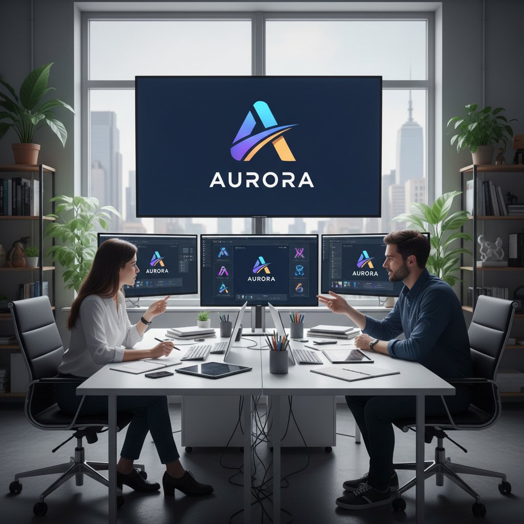 Projektant analizujący wydrukowane propozycje logo przy stole w biurze