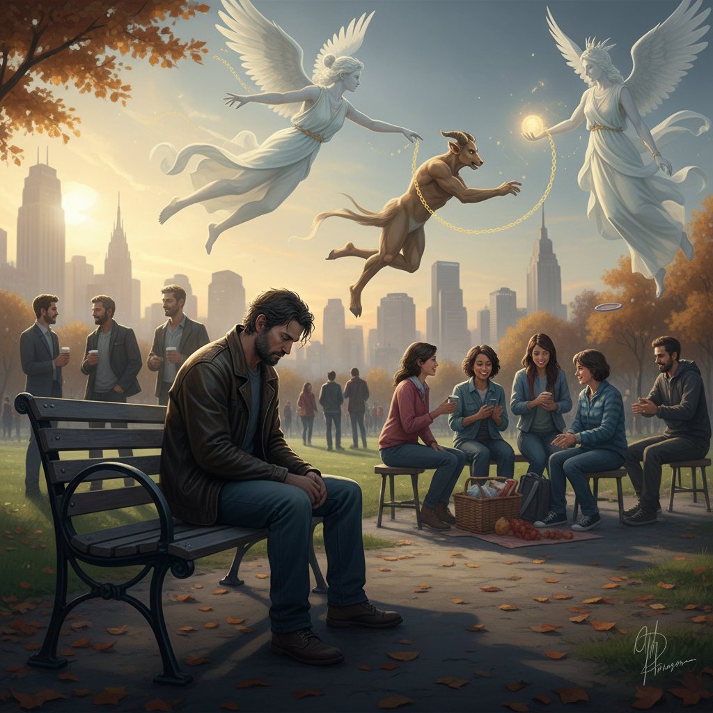 Samotny mężczyzna na ławce w miejskim parku – symbolizuje konsekwencje błędnych interpretacji wymiany społecznej