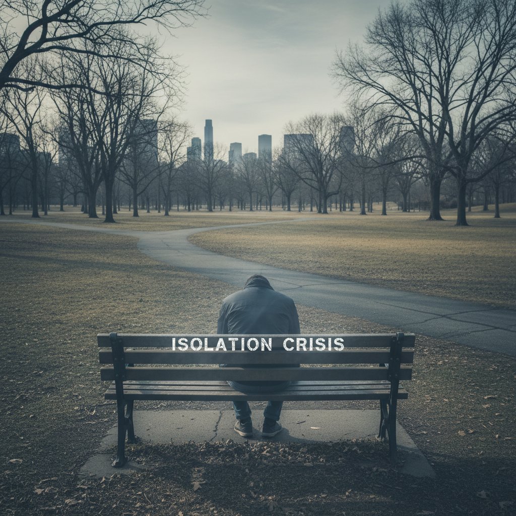 Samotna osoba na ławce w parku, wyraz smutku, symbol izolacji podczas kryzysu
