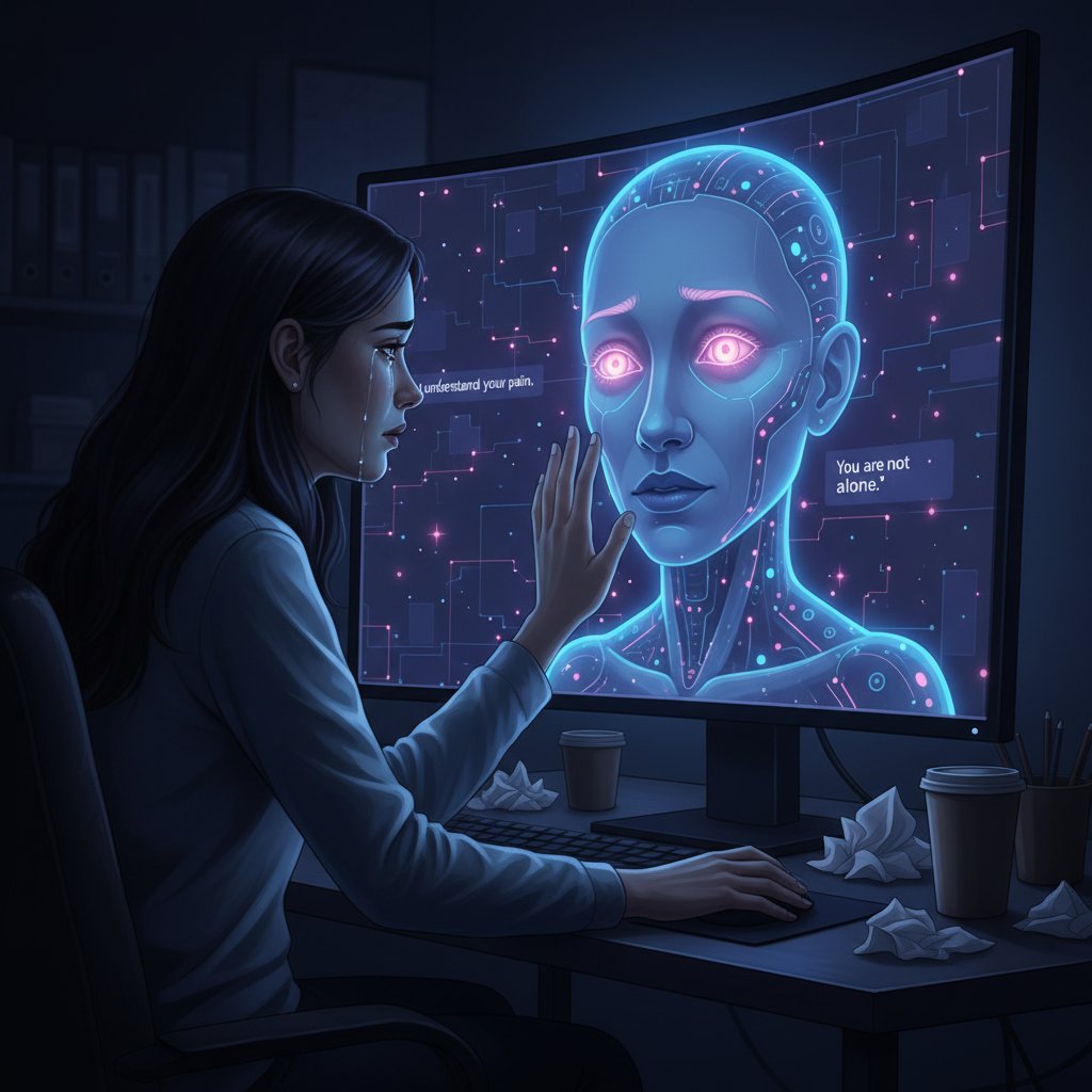 Samotna osoba rozmawiająca z ekranem – emocjonalna relacja człowieka z AI