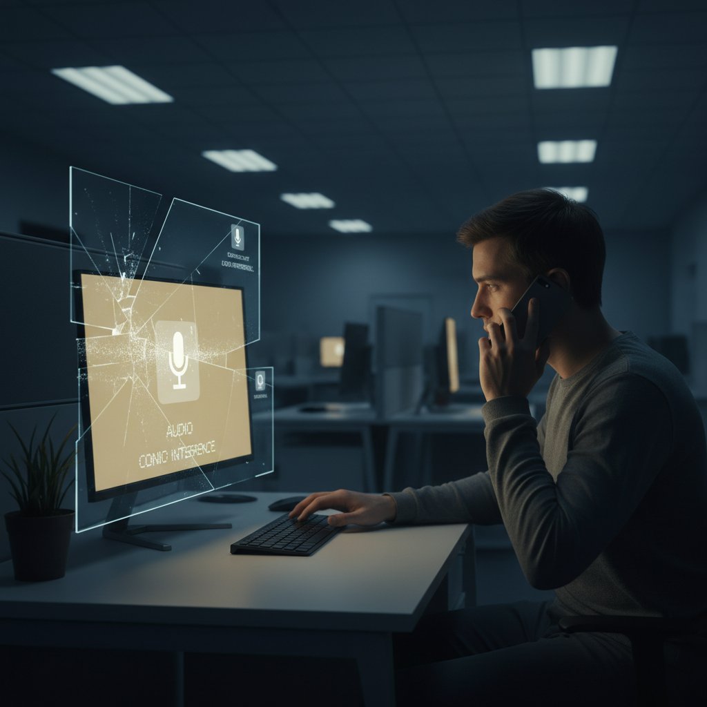 Samotny pracownik przy komputerze, symbolizujący izolację i wyzwania komunikacyjne