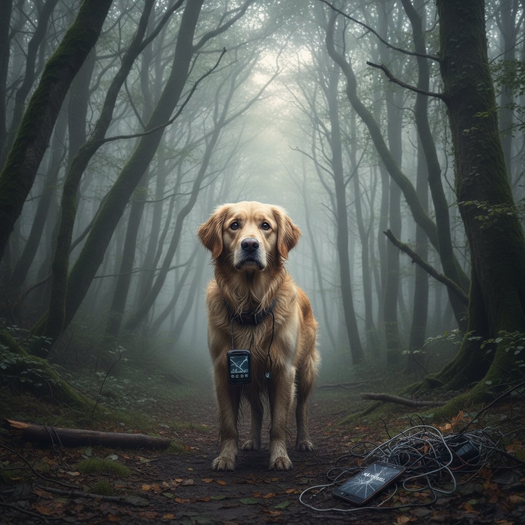 Pies błąkający się samotnie w lesie, brak kontaktu mimo technologii