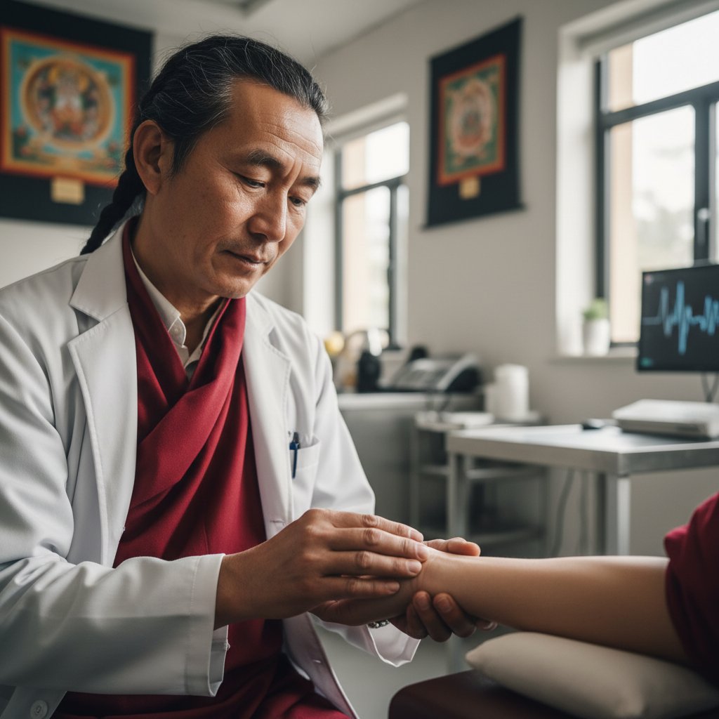 Tybetański lekarz bada puls – współczesna praktyka diagnostyczna