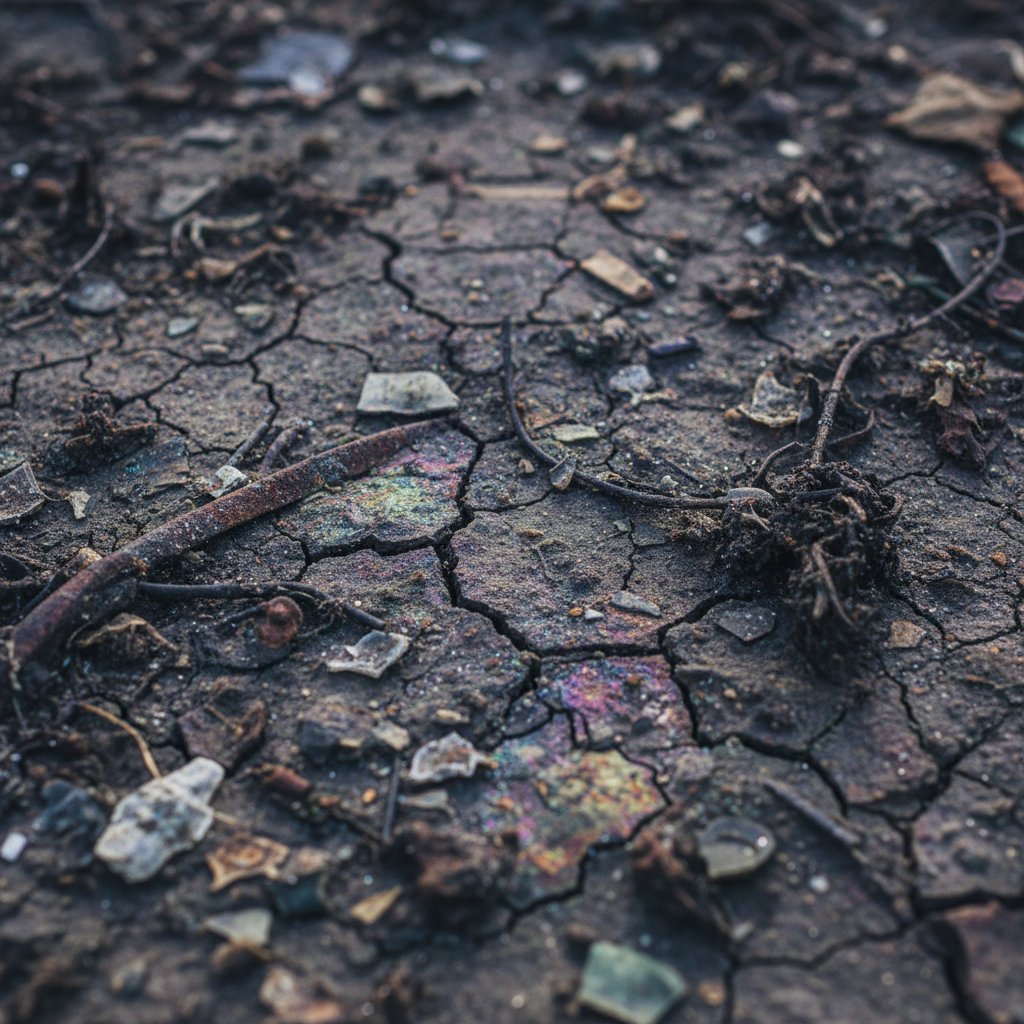 Martwa gleba z widocznymi śladami zanieczyszczeń
