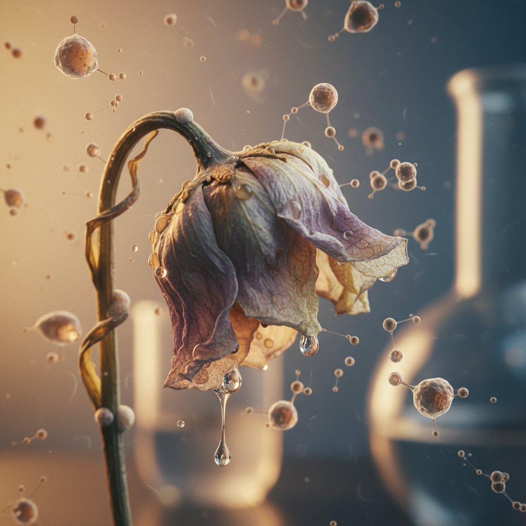 Symboliczne zdjęcie zwiędłego kwiatu jako metafora zmian hormonalnych po menopauzie