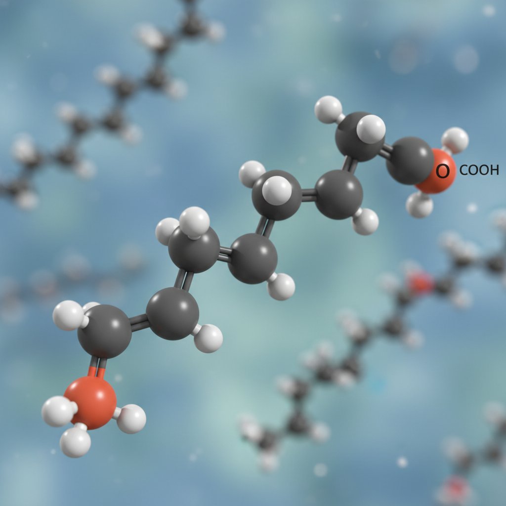 Makrofotografia cząsteczek ALA, EPA i DHA na kontrastowym tle, kwasy omega 3 struktura