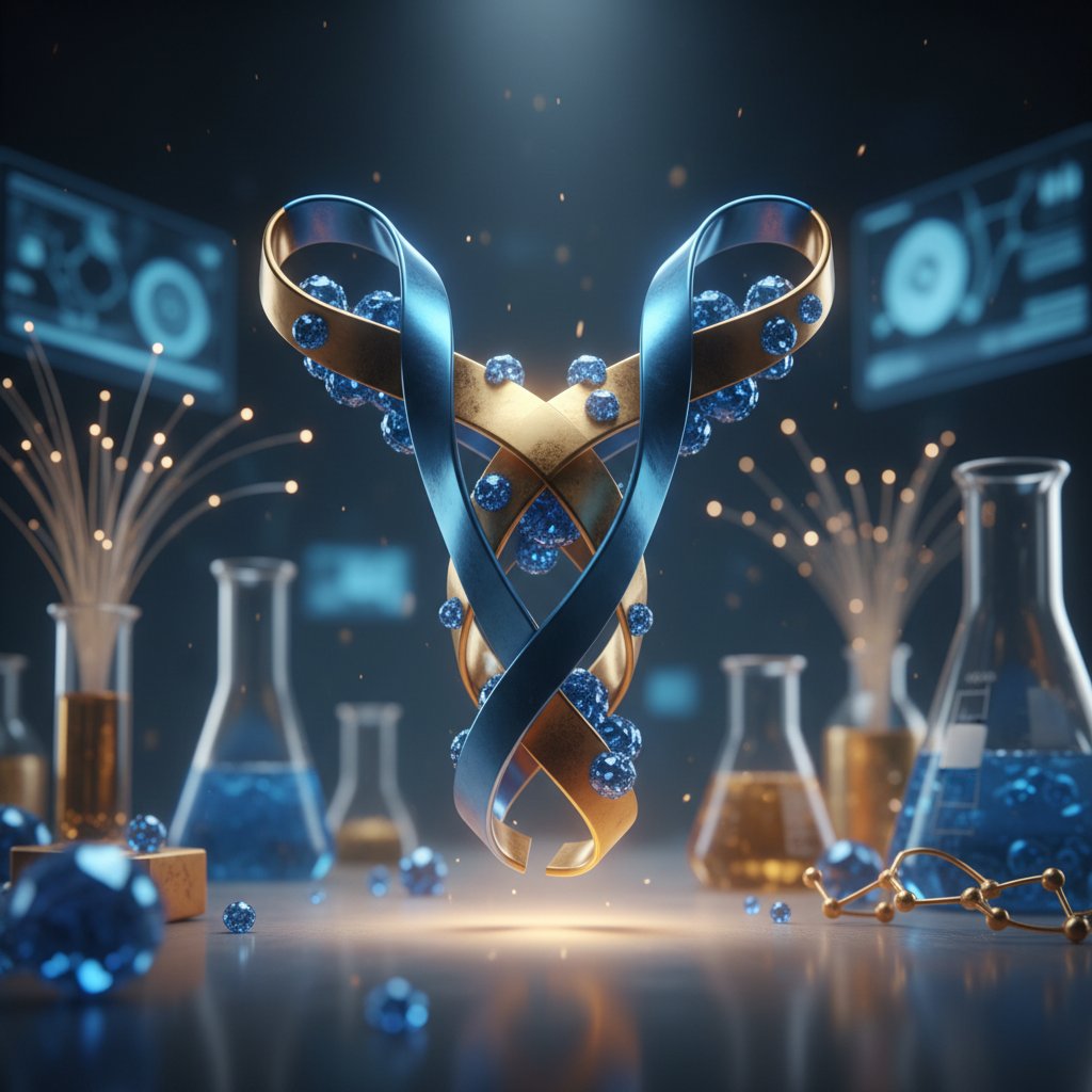 Makrostruktura cząsteczki immunoglobuliny na tle laboratoryjnym z wyraźnym zaznaczeniem miejsc wiązania antygenu