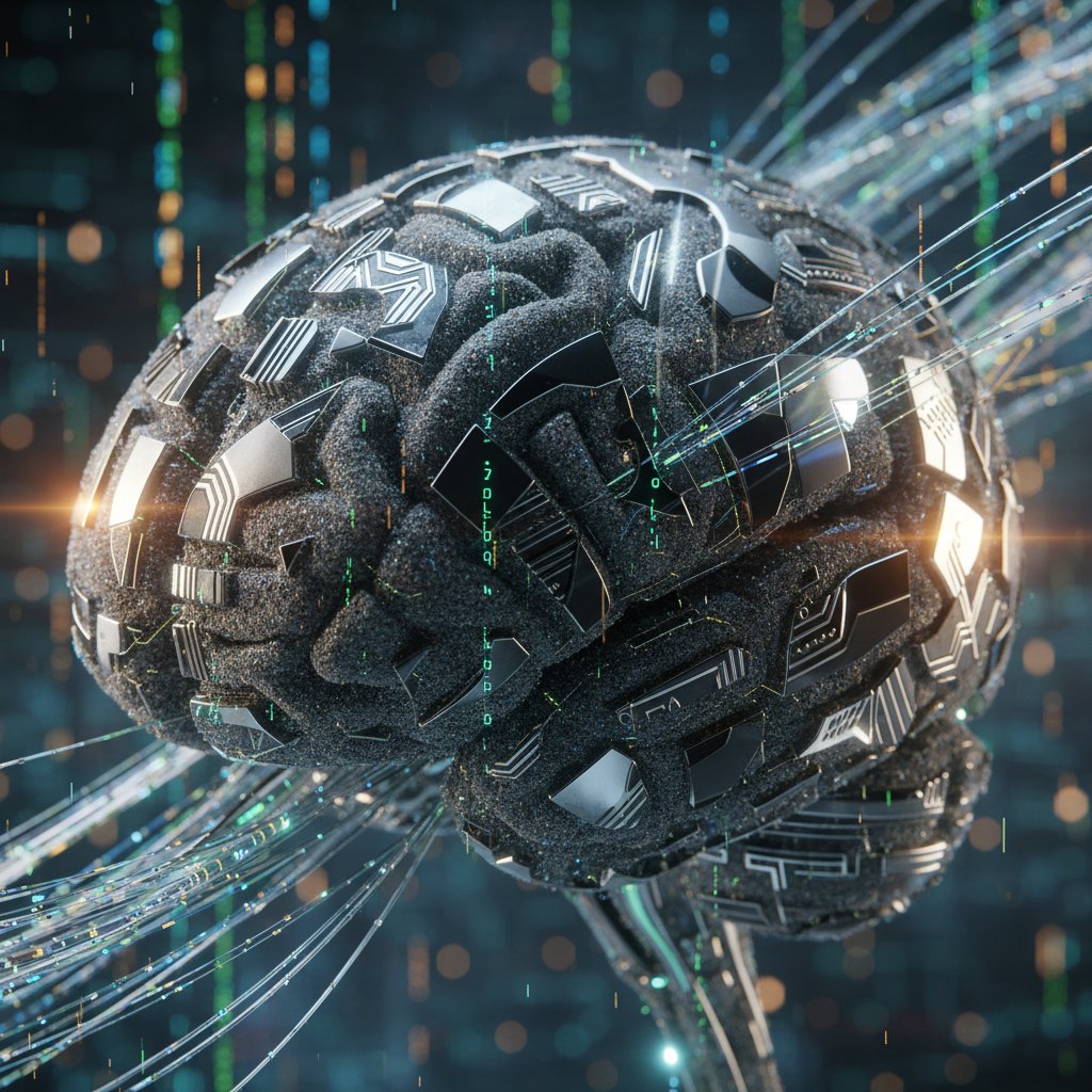 Obraz kodu przepływającego przez cyfrowy mózg, polski kontekst